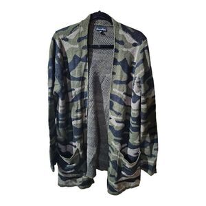 ALISON ANDREWS Long Camo Open Front  Cardigan - Size XL